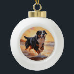 Sandy Paws Bernese Mountain Dog on Beach Sunset Keramik Kugel-Ornament<br><div class="desc">Tauchen Sie ein in die ruhige Schönheit unseres Hundes "Sandy Paws and Sunset Hues" mit Sonnenuntergang am Strand. Diese faszinierende Szene vereint das Wesen eines perfekten Abends am Ufer, mit einem treuen Hund, der den goldenen Sand und die atemberaubenden Farben der untergehenden Sonne genießt. Ob Hundeliebhaber oder Sonnenuntergang - dieses...</div>
