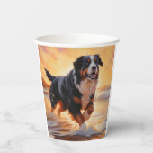 Sandy Paws Bernese Mountain Dog on Beach Sunset Pappbecher (Rückseite)