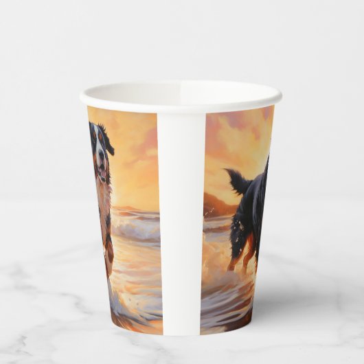 Sandy Paws Bernese Mountain Dog on Beach Sunset Pappbecher (Links)