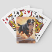 Sandy Paws Bernese Mountain Dog on Beach Sunset Spielkarten (Rückseite)