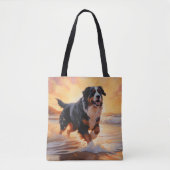 Sandy Paws Bernese Mountain Dog on Beach Sunset Tasche (Vorderseite)