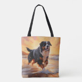 Sandy Paws Bernese Mountain Dog on Beach Sunset Tasche (Rückseite)