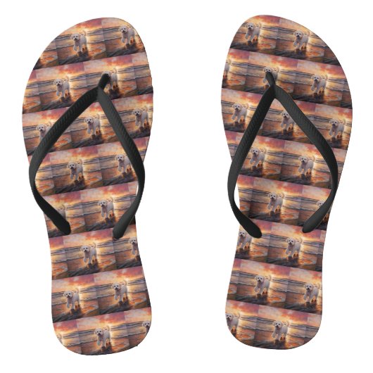Sandy Paws Bichon Frise Dog on Beach Sunset Badesandalen (Fußbett)