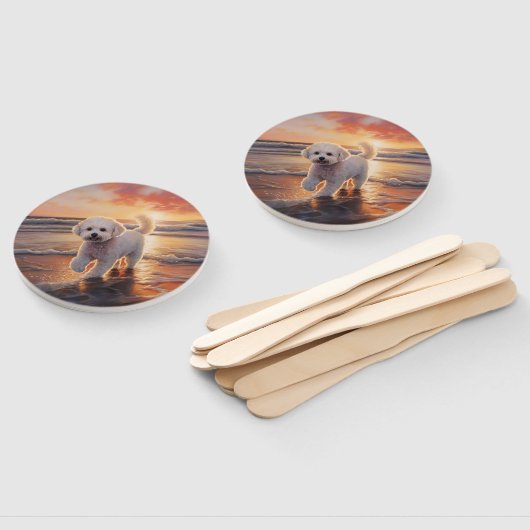 Sandy Paws Bichon Frise Dog on Beach Sunset Fächer (Non-assembled)