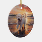 Sandy Paws Bichon Frise Dog on Beach Sunset Keramik Ornament (Rechts)
