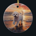 Sandy Paws Bichon Frise Dog on Beach Sunset Keramik Ornament<br><div class="desc">Tauchen Sie ein in die ruhige Schönheit unseres Hundes "Sandy Paws and Sunset Hues" mit Sonnenuntergang am Strand. Diese faszinierende Szene vereint das Wesen eines perfekten Abends am Ufer, mit einem treuen Hund, der den goldenen Sand und die atemberaubenden Farben der untergehenden Sonne genießt. Ob Hundeliebhaber oder Sonnenuntergang - dieses...</div>