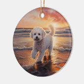 Sandy Paws Bichon Frise Dog on Beach Sunset Keramik Ornament (Links)