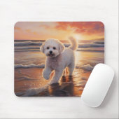 Sandy Paws Bichon Frise Dog on Beach Sunset Mousepad (Mit Mouse)