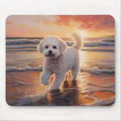 Sandy Paws Bichon Frise Dog on Beach Sunset Mousepad (Vorne)