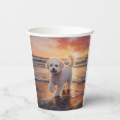 Sandy Paws Bichon Frise Dog on Beach Sunset Pappbecher (Rückseite)