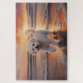 Sandy Paws Bichon Frise Dog on Beach Sunset Puzzle (Vertikal)