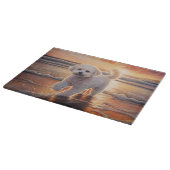 Sandy Paws Bichon Frise Dog on Beach Sunset Schneidebrett (Ecke)