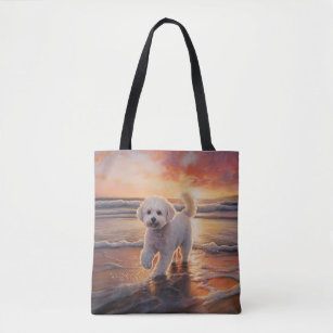 Sandy Paws Bichon Frise Dog on Beach Sunset Tasche