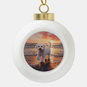 Sandy Paws Bichon Frise Hund am Strand Sonnenunter Keramik Kugel-Ornament