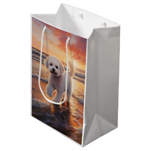 Sandy Paws Bichon Frise Hund am Strand Sonnenunter Mittlere Geschenktüte