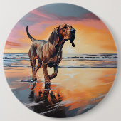 Sandy Paws Bloodhound Dog on Beach Sunset Button (Vorderseite)