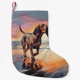Sandy Paws Bloodhound Dog on Beach Sunset Kleiner Weihnachtsstrumpf