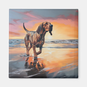 Sandy Paws Bloodhound Dog on Beach Sunset Magnet