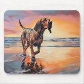 Sandy Paws Bloodhound Dog on Beach Sunset Mousepad (Vorne)