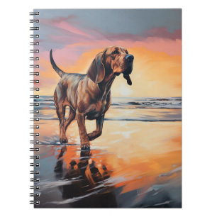 Sandy Paws Bloodhound Dog on Beach Sunset Notizblock