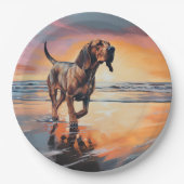 Sandy Paws Bloodhound Dog on Beach Sunset Pappteller (Vorderseite)