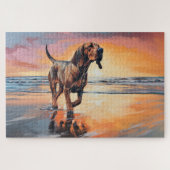 Sandy Paws Bloodhound Dog on Beach Sunset Puzzle (Horizontal)