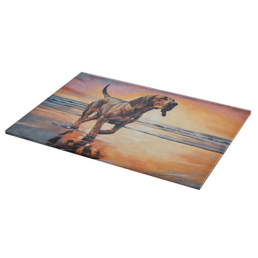 Sandy Paws Bloodhound Dog on Beach Sunset Schneidebrett (Ecke)