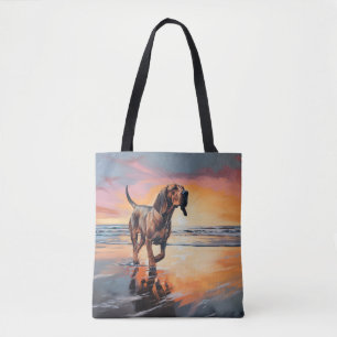 Sandy Paws Bloodhound Dog on Beach Sunset Tasche