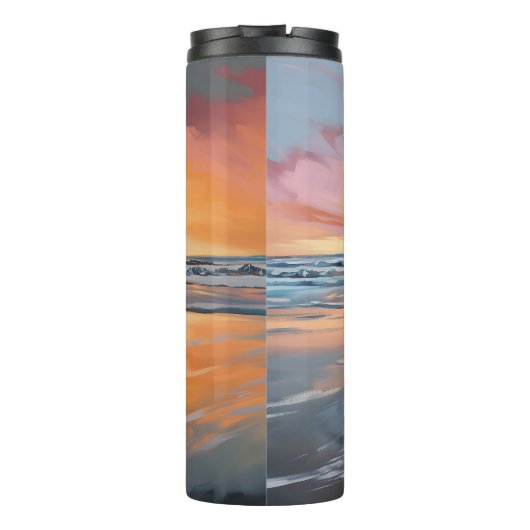 Sandy Paws Bloodhound Dog on Beach Sunset Thermosbecher (Rückseite)