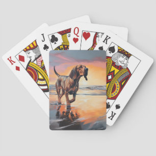 Sandy Paws Bluthund Hund am Strand Sonnenuntergang Spielkarten