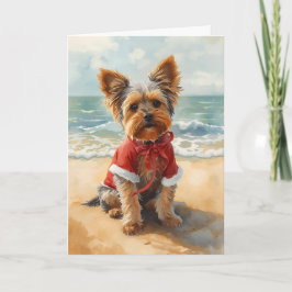 Sandy Paws & Christmas Cheer - Yorkie am Strand Karte