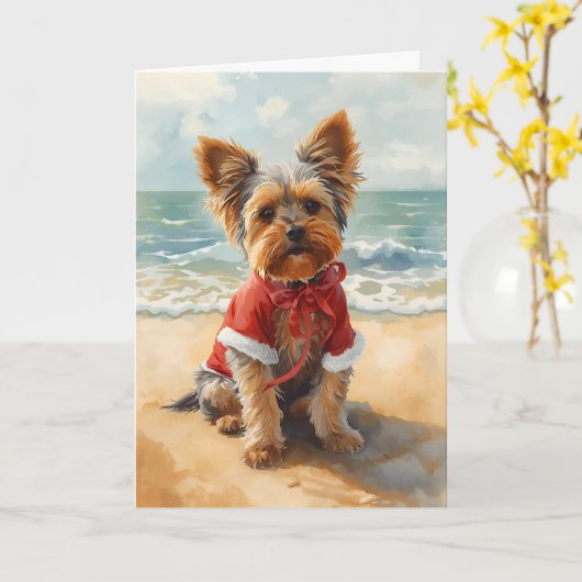 Sandy Paws & Christmas Cheer - Yorkie am Strand Karte (Gelbe Blume)