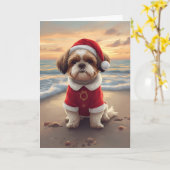 Sandy Paws & Holiday Cheer – Little Beach Santa Karte (Gelbe Blume)