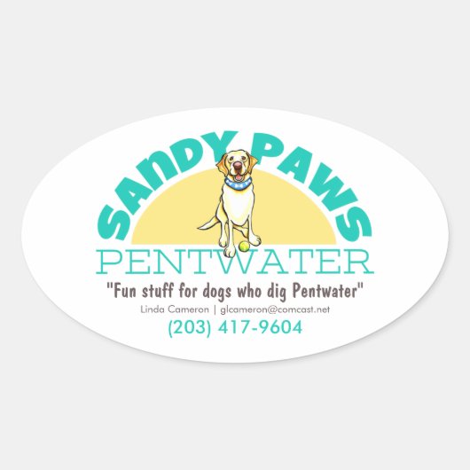 Sandy Paws Pet Business Logo Ovaler Aufkleber (Vorderseite)