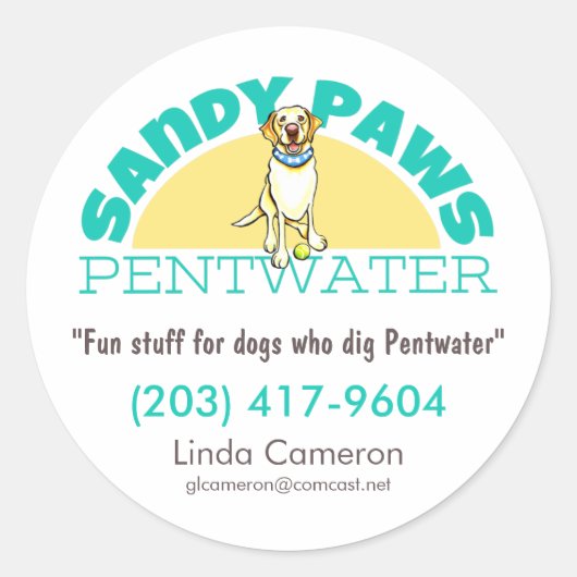 Sandy Paws Pet Business Logo Runder Aufkleber (Vorderseite)