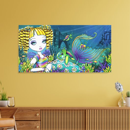 "Sandy" Rainbow Mermaid Wrapped Canvas Print Leinwanddruck (Insitu (Wohnzimmer))