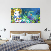 "Sandy" Rainbow Mermaid Wrapped Canvas Print Leinwanddruck (Insitu (Schlafzimmer))