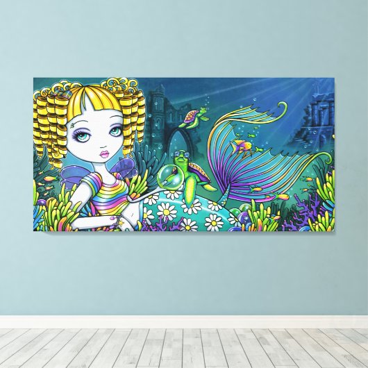 "Sandy" Rainbow Mermaid Wrapped Canvas Print Leinwanddruck (Insitu (Holzboden))