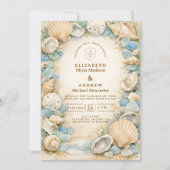 Sandy Shore Seashell Wedding Einladung (Vorderseite)