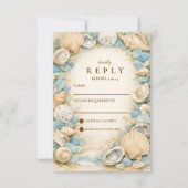 Sandy Shore Seashell Wedding RSVP Karte (Vorderseite)
