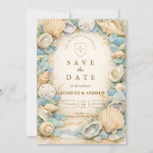 Sandy Shore Seashell Wedding Save The Date (Vorderseite)