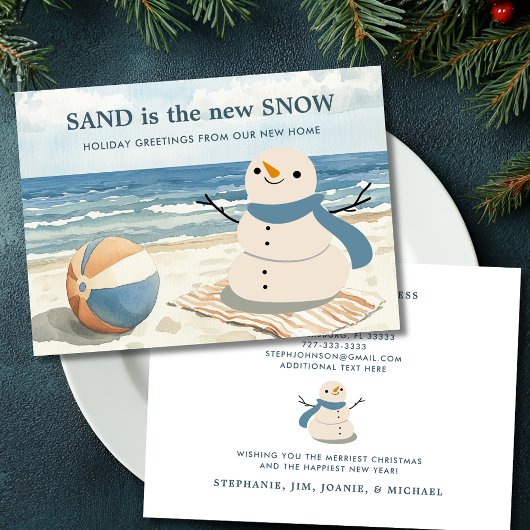 Sandy Snowman Beach Scene Holiday Moving Ankündigung