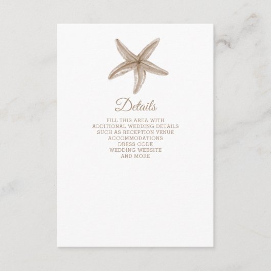 Sandy Starfish Marine Ocean Beach Hochzeit Begleitkarte (Vorderseite)