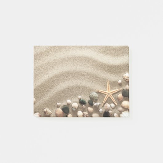 Sandy-Strand-Hintergrund mit Muscheln und Starfish Post-it Klebezettel (Vorderseite)