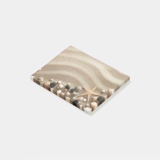 Sandy-Strand-Hintergrund mit Muscheln und Starfish Post-it Klebezettel (angewinkelt)