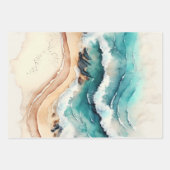 Sandy Strand Ozean blaue Wellen Aquarellfarben Chi Geschenkpapier Set (Vorderseite 3)