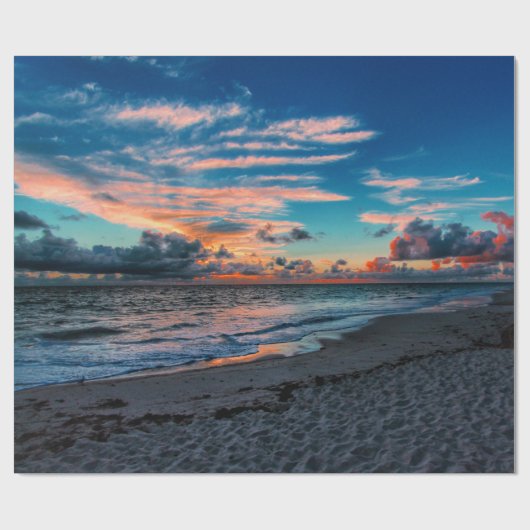 Sandy-Strand-tropischer Ozean-Sonnenuntergang Geschenkpapier (Flach)