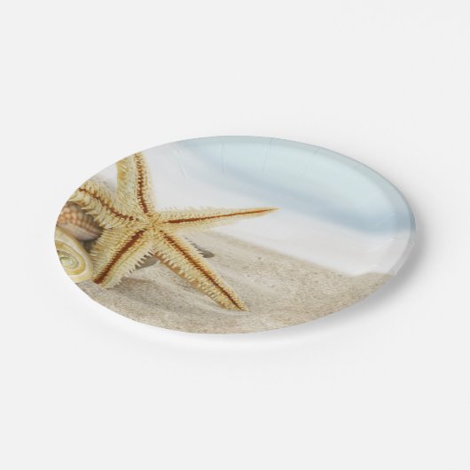 Sandy-StrandStarfishSeashells Pappteller (Schrägansicht)