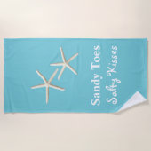Sandy Toes Salty Kisses Blue Beach Handtuch (Vorderseite)