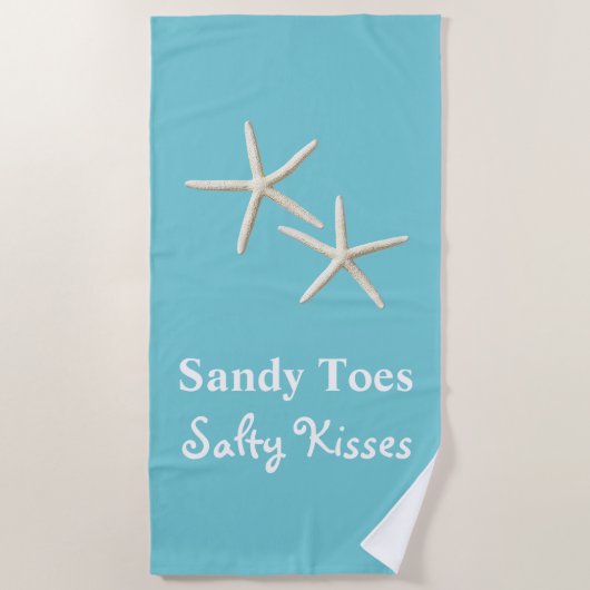 Sandy Toes Salty Kisses Blue Beach Handtuch (Vorderseite)